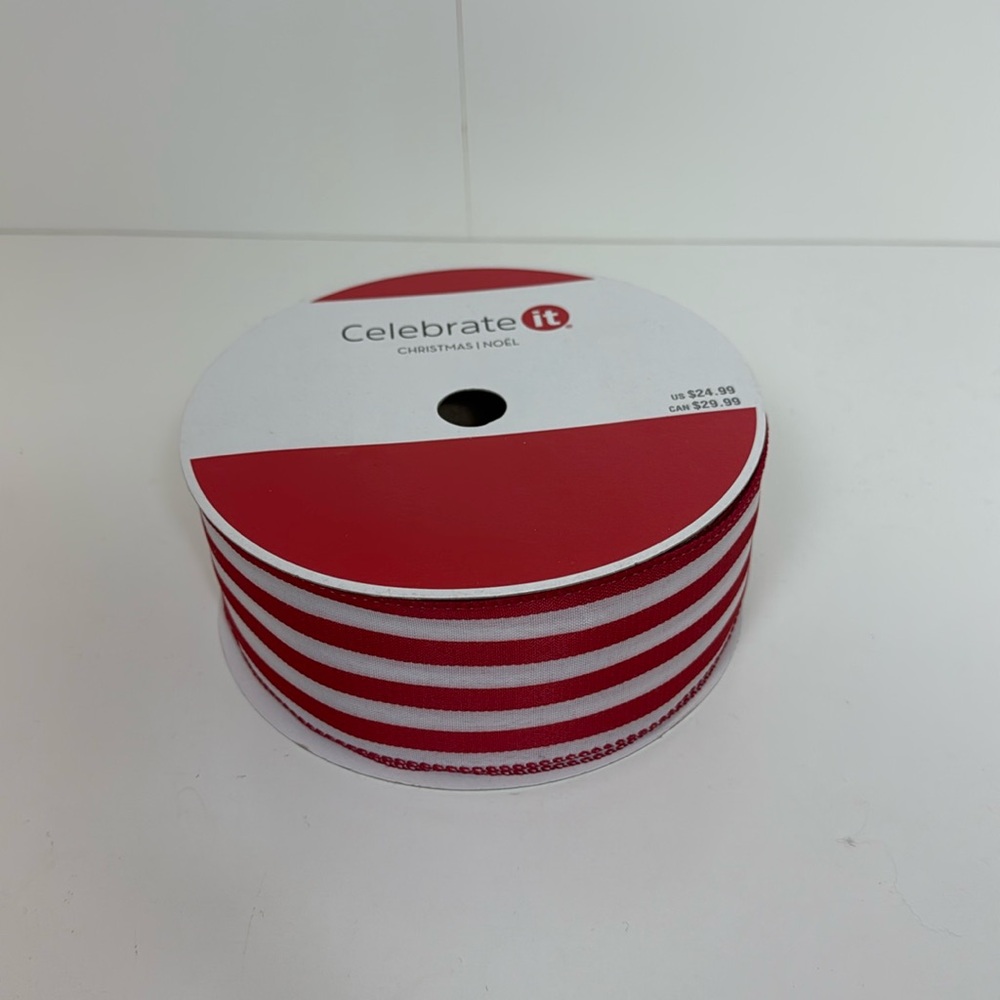 New Never Used Red and White Jumbo Wired Ribbon 80ft